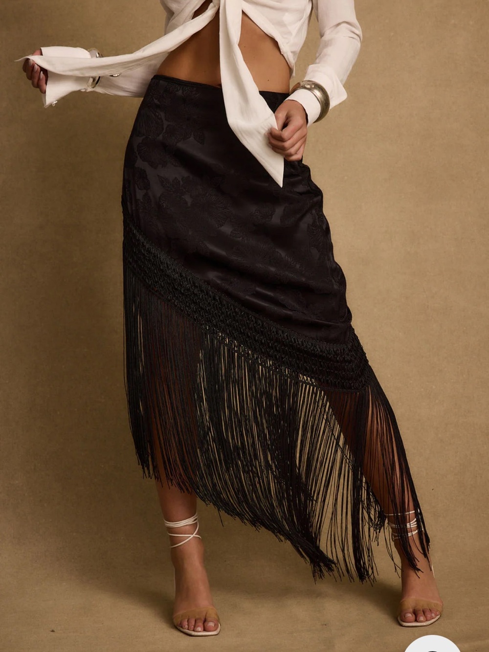 12th Tribe Black Asymmetrical Fringe Midi Skirt - Picture 4 of 6